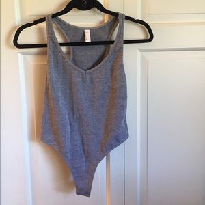 Grey and black American Apparel thong body suits